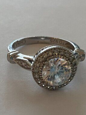 Sterling silver round cut halo 2 ct cz cubic zirconia ring, sz 7